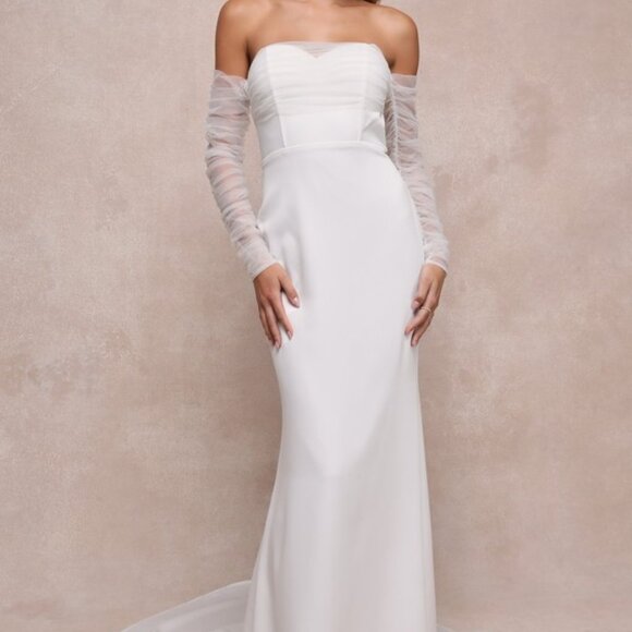 Lulus Dresses & Skirts - Lulus Eternal Bliss White Tulle Off-the-shoulder Bustier Maxi Dress - Size L